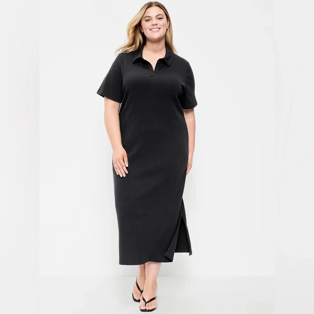NEW! Old Navy Black Short-Sleeve Polo Midi Dress - Size XS TALL  🪗
